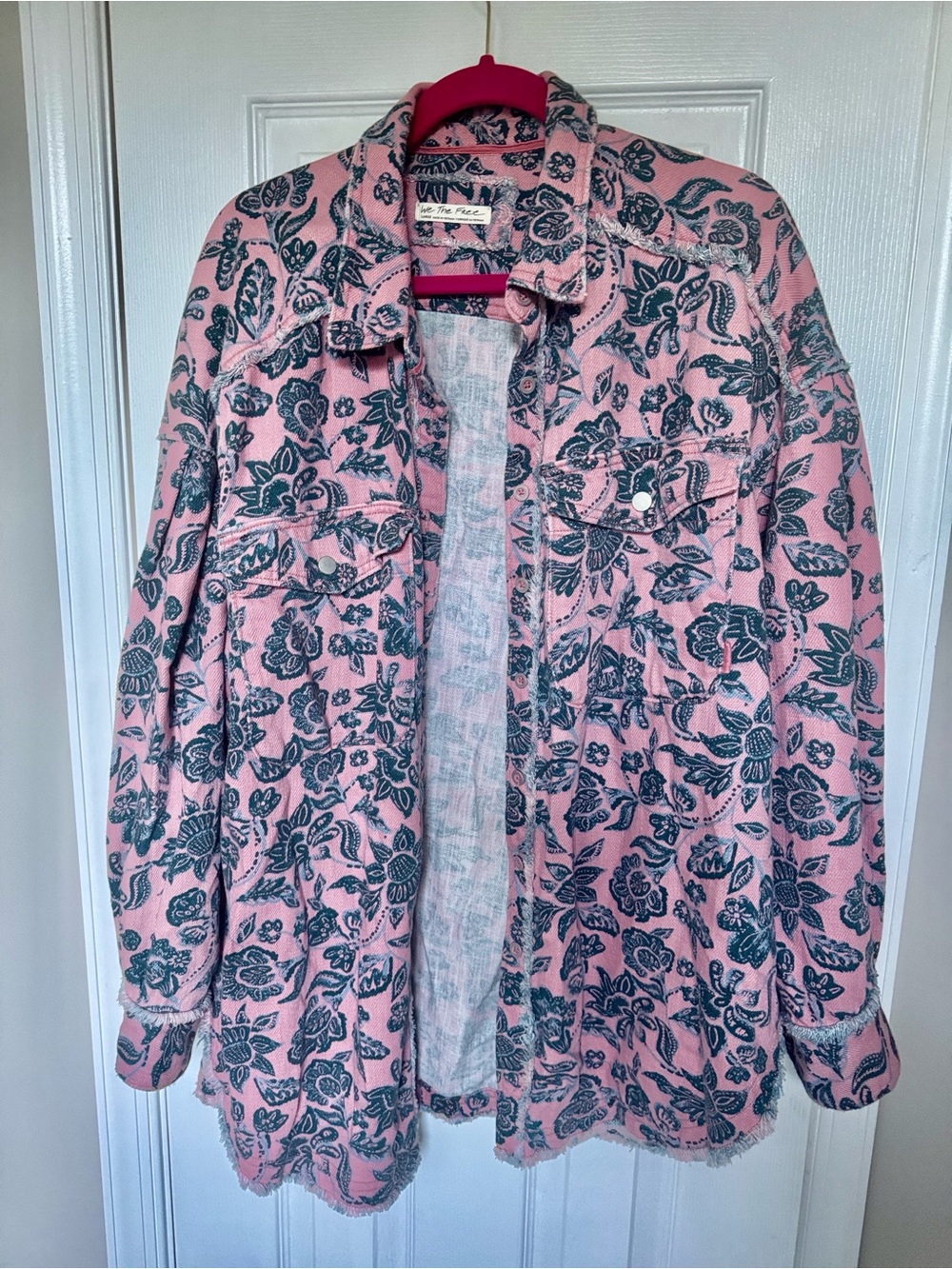 We The Free Pink Floral Button-Front Shirt Jacket